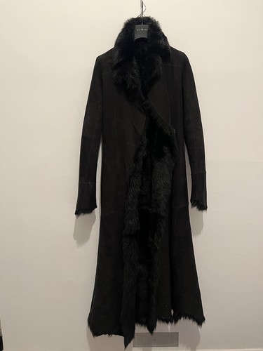 Black long sheepskin coat - black,
