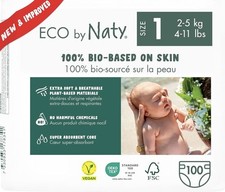 Eco by Naty Baby Nappies Size 1 (2-5 kg) 100 Pack | Bio-Based Vegan Eco Diapers