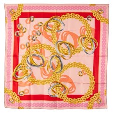Cartier Trinity Ring with Panthere Bracelet in Red, Pink Multicolor Silk Scarf/M