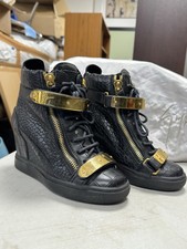 GIUSEPPE ZANOTTI WEDGE BLACK SNEAKERS WITH GOLD LOGO Size EU36