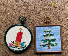 Handmade Cross Stitch Christmas Tree and Festive Candle Decorations