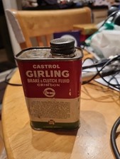 VINTAGE CASTROL GIRLING - BRAKE CLUTCH FLUID TIN CAN CRIMSON 8 FL OZ GARAGE 