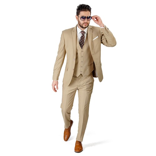 Beige tan slim fit suit - tan, tuxedo