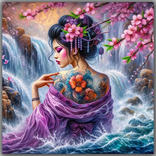 Geisha tattoo waterfall - geisha,