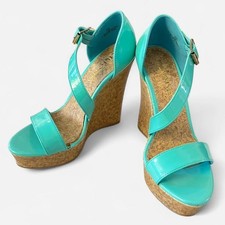 Y2K Turquoise cork platform wedge sandals size 5.5