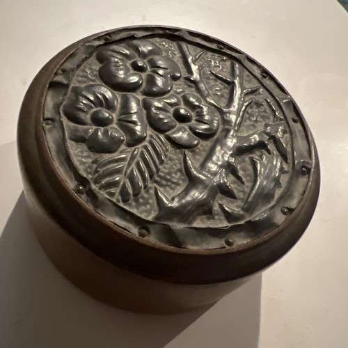 Antique wooden pewter lidded - antique, pewter-lidded
