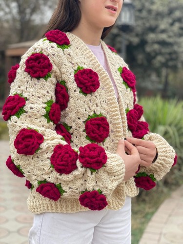 Handmade crochet rose cardigan - crochet,