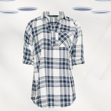Ex Women's Plus Size Check Print Blouse in White (Defect)