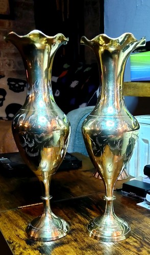 Vintage solid brass etched - vintage,