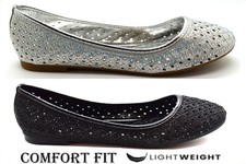 Womens Flat Glitter Pump Slip