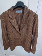Expressions Women's Blazer Jacket  Brown/Mustard Tweed Wool Blend Size 10 