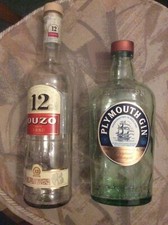 2 Empty Glass Bottles Plymouth Gin + Ouzo 12 Upcycling Projects.