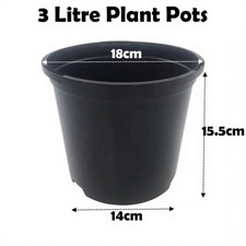 3 Litre Black Plant Pots Plastic Round Flower Pot L LT High Quality Moulded