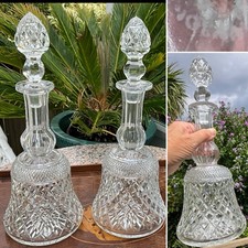 RARE ANTIQUE THOMAS WEBB RUSSELL Diamond Cut Glass DECANTER SIGNED 2 AVAIL. 14”