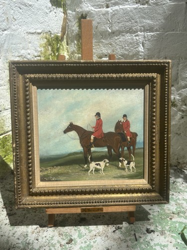 Antique hunting scene oil - antique,
