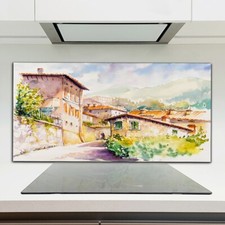 Kitchen Splashback Toughened Glass 120x60 sky colourful village summer houses