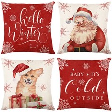 4X Square 18" Christmas Decor Sofa Plaid Cushion Covers Santa Throw Pillow Cases
