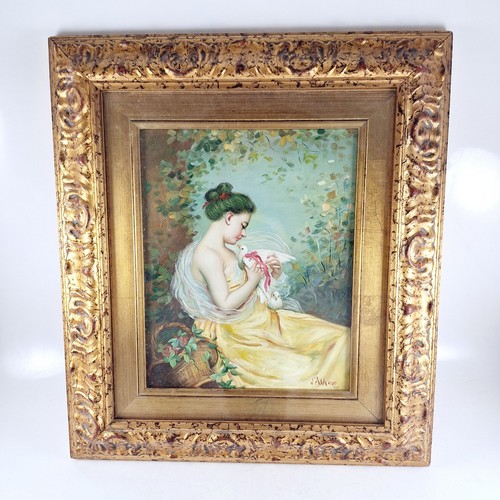 Girl with doves oil painting - doves,