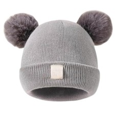 Baby Pom Pom Hat Beanie Cap Double Bobble Knitted Boy Girl NB, 0-1 Year