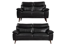 SOFAINSTORE Black Genuine Leather Sofa Set – 3+2 Seater | High Back, Deep Seats
