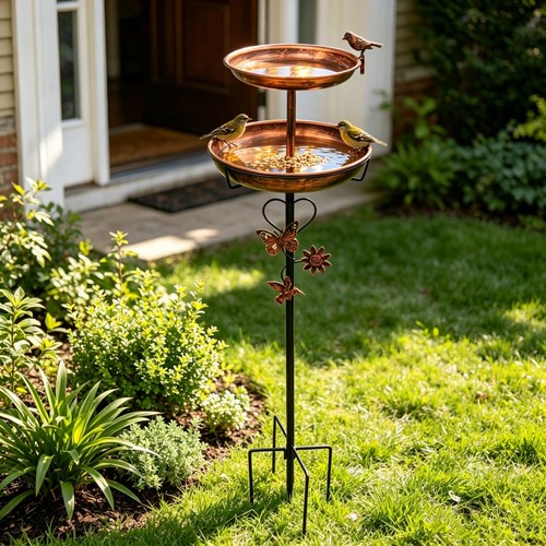 Antique bronze bird bath - antique,
