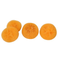 Orange Plastic Wire Round Ball Bowl Dish Washing Scrubber 4pcs