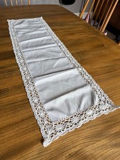 Vintage, table ware, table runner, white table lace trim centre 10x35 inch