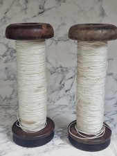 ANTIQUE WOODEN MILL BOBBINS /SPOOLS WITH THREAD- LARGE TEXTILE SPINDLES C1900