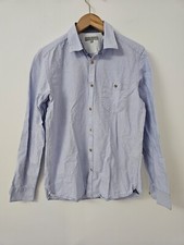 Ted Baker Mens Striped Cotton Shirt Size 3 M Blue Polka Dot Trim Button Up