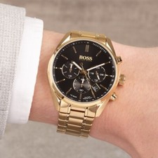 Brand NEW BOSS Champion HB1513848 Gold Chronograph 44mm Men's Watch UK