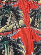 MID CENTURY VINTAGE 1950s 50s 1960s RETRO TOOTAL LINED PINES ORANGE CURTAINS VGC