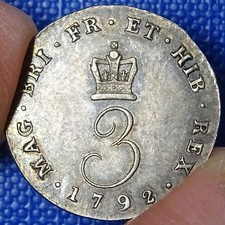 George III, Silver Maundy Threepence 1792 - Wire Money- High Grade- Rare - Read!