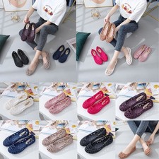Summer Women Ladies Jelly Shoes Slip On Hollow Out Crystal Beach Flats Sandals