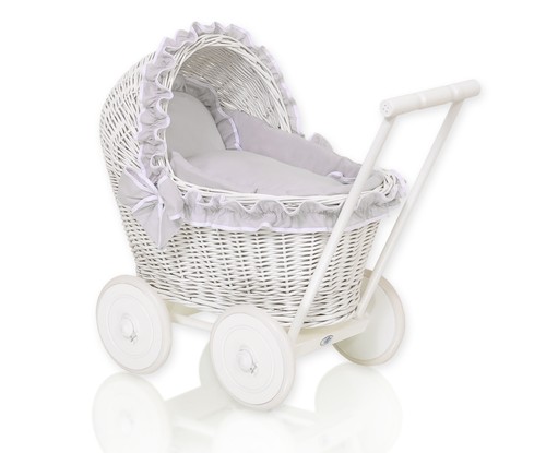 White wicker doll stroller