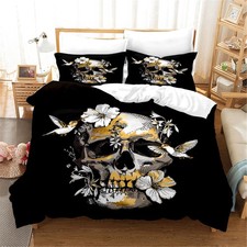 3D Skull Floral Black Quilt