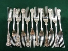 12  Vintage Dinner Table Forks kings pattern mixed makers silver plated #1