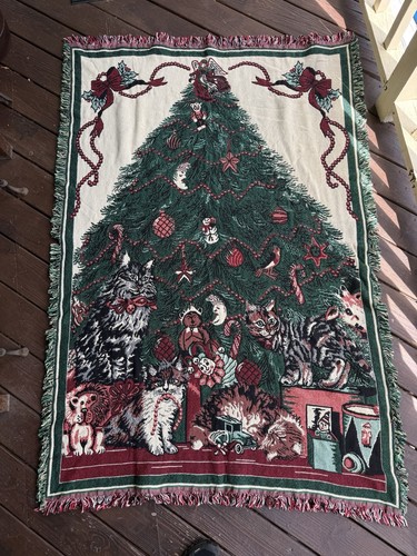 Vintage cats christmas woven - vintage,