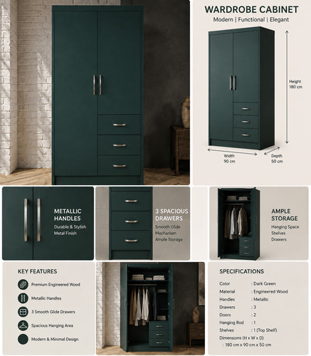 Wooden door wardrobe with 3 - with,