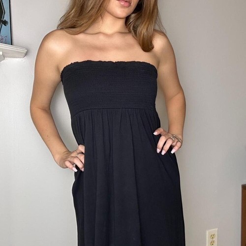 00s boho black strapless - , maxi