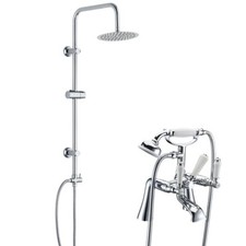 Traditional Bath Shower Mixer Tap With 3 Way Round Rigid Riser Rail Kit *WN