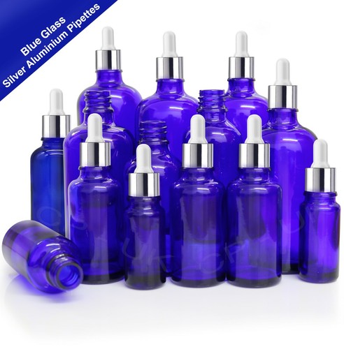Blue glass dropper bottle - blue,