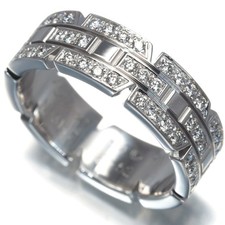 Auth Cartier Ring Diamond TankTank Francaise SM Full EU52 18K 750 White Gold