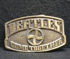 WE11120 VINTAGE 1970s *BEATLES COME TOGETHER* ROCK BAND MUSIC BRASS BELT BUCKLE