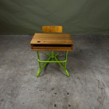 Vintage School Desk and Seat with Green Painted Metal Frame and Unique Character