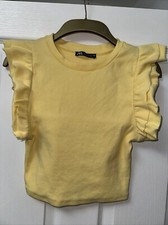 Zara Lemon / Yellow Short Sleeved Ruffle Sleeve Ribbed Cropped Top Size M