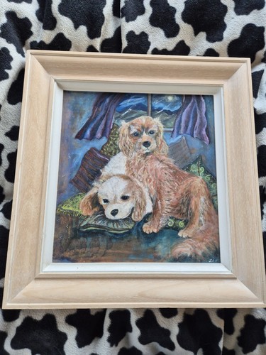 Oil board dogs painting - on,
