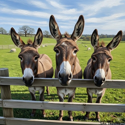 Three donkeys canvas - three,
