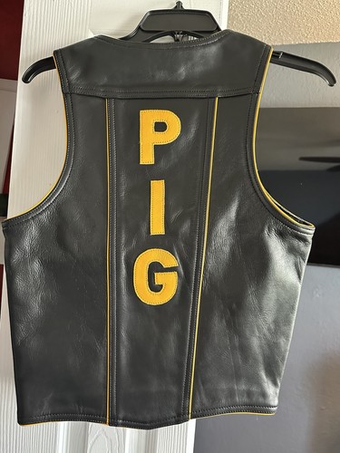 Men leather pig vest black - vest,