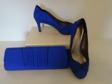 JACQUES VERT PLEAT DETAIL SHOES AND MATCHING BAG  -BLUE /BLACK SIZE 4 -NEW