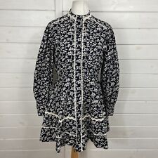 OASIS Dress Size UK 12 Navy Blue White Floral Ditsy Victorian Mini Long Sleeve